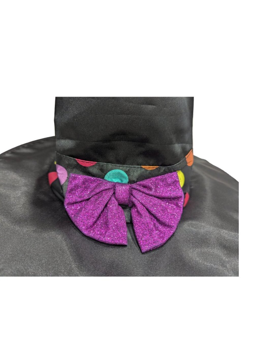 Girls’ Witch Hat 3T–4T Black Polka Dot Purple Glitter Bow Halloween - Picture 3 of 6